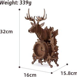 Nicknack 3D Jigsaw Puzzle Wooden Reindeer Desk Clock Model Kits - 52 PCS (Dark)